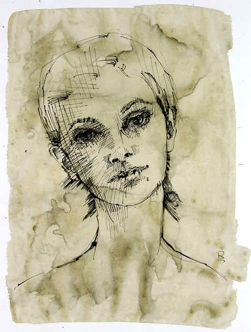 maedchenkopf,federzeichnung; girl's head, pen and ink
