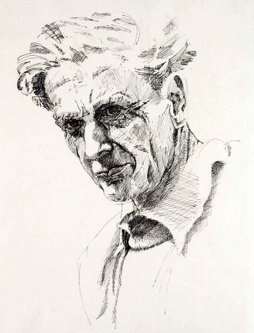 maennerkopf,portrait,federzeichnung; man's head,pen and ink